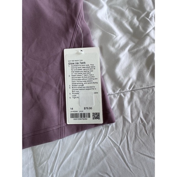 New Lululemon Glow Up Tank Top Size 14 Lavender Lux Built In Bra NWT - Picture 4 of 10
